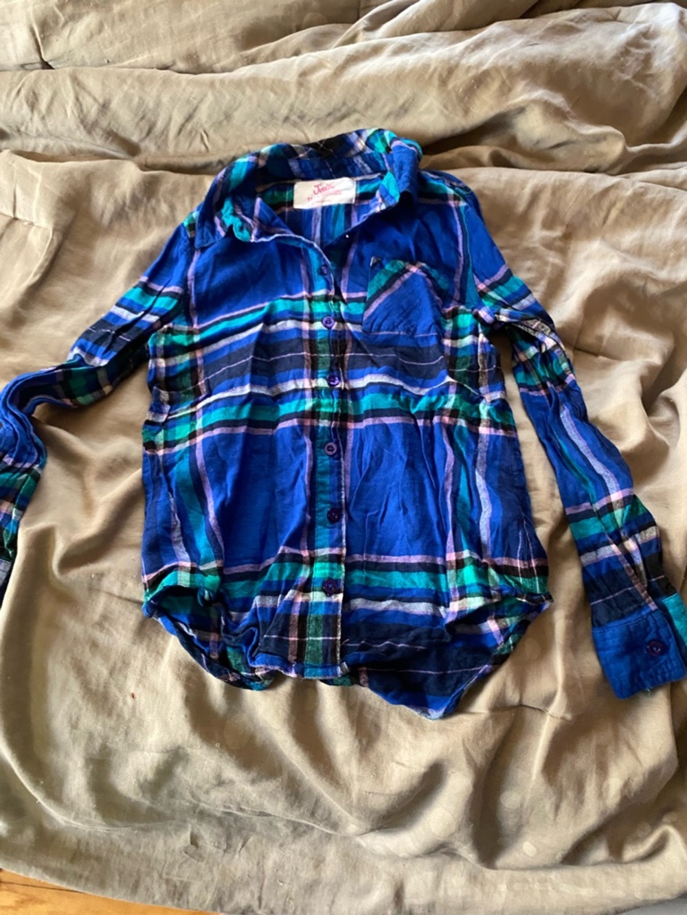 Justice Blue & Green Plaid Button-Down Shirt